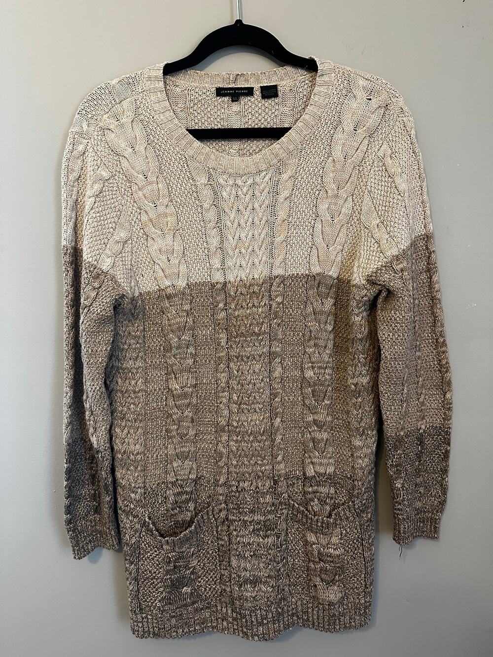 Jeanne Pierre XL 100% Cotton Chunky Cable Knit Sweater Oatmeal